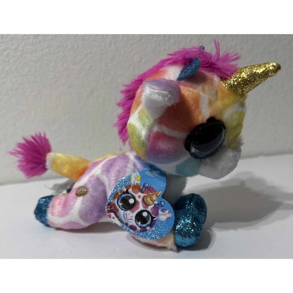 Plushy SQUISH Rainbow-Colored Unicorn Beanbag 6in Golden Unicorn Glitter W/tags